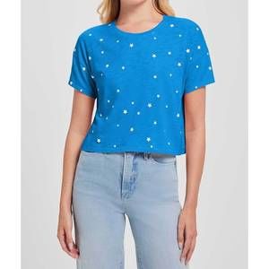 NEW GOLDIE TEES galaxy drop shoulder crop tee in blue